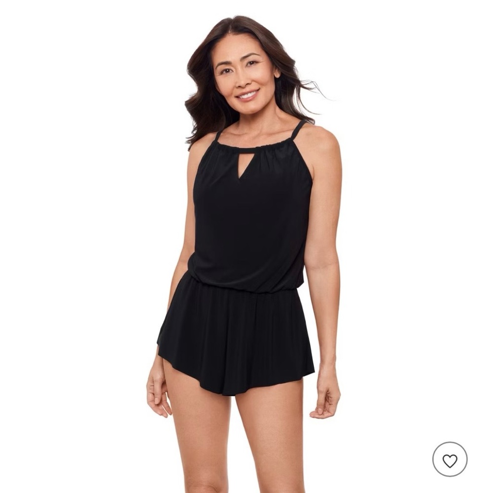 NWT Aqua Green Black Onepiece Halter Romper Swimsuit